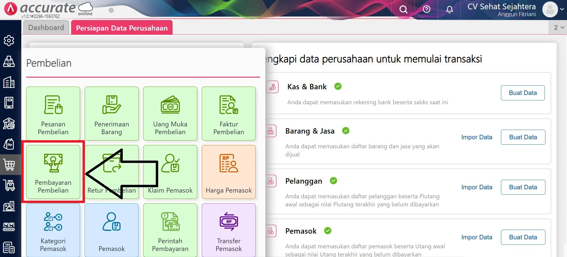 membuat pembayaran pembelian sebagian